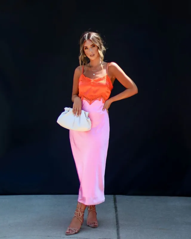 Lisbon Satin Midi Dress - Pink/Orange - FINAL SALE made by Vici