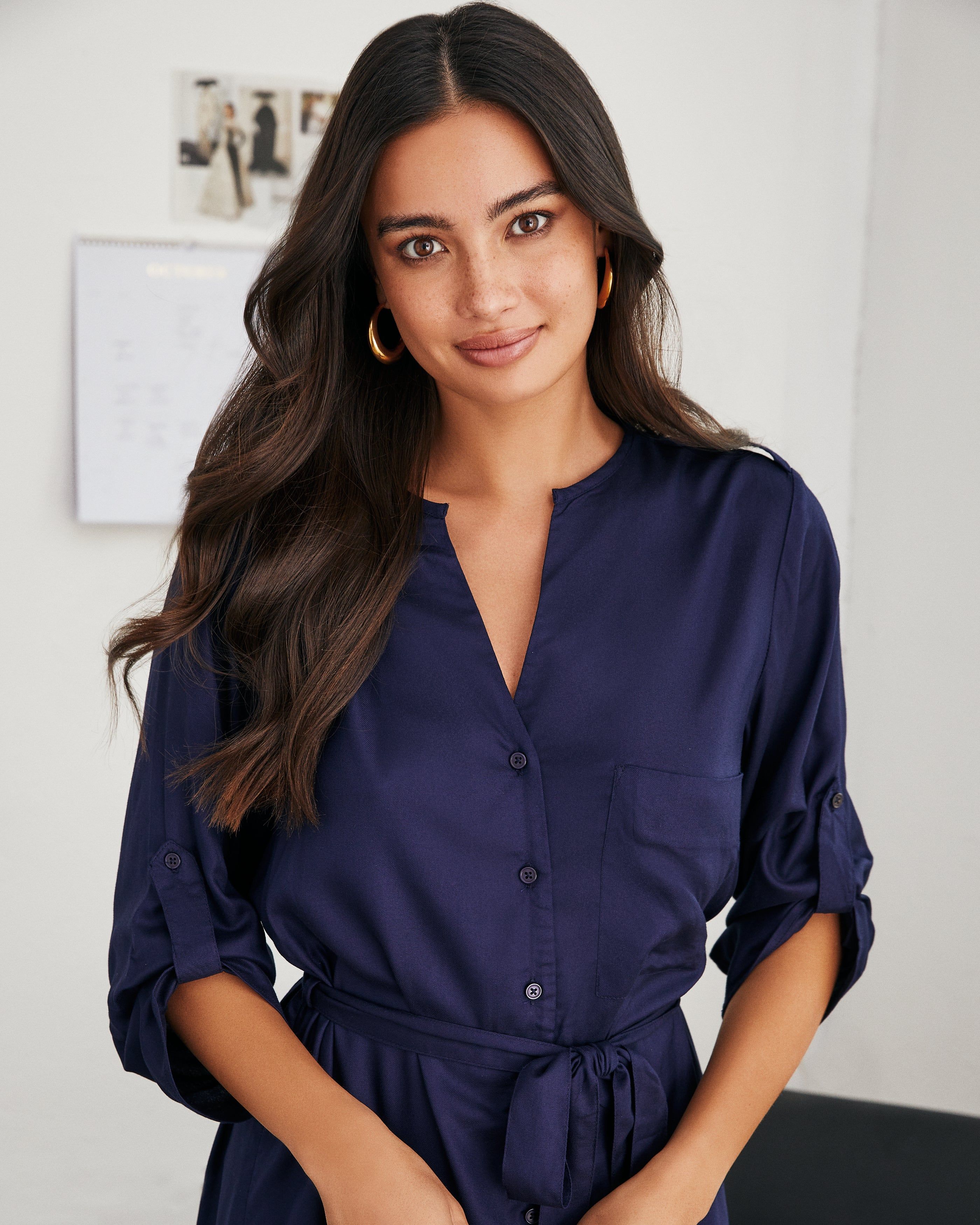 Office Chic Button Down Shirt Dress - Navy - FINAL SALE sold by Vici product image thumbnail 4