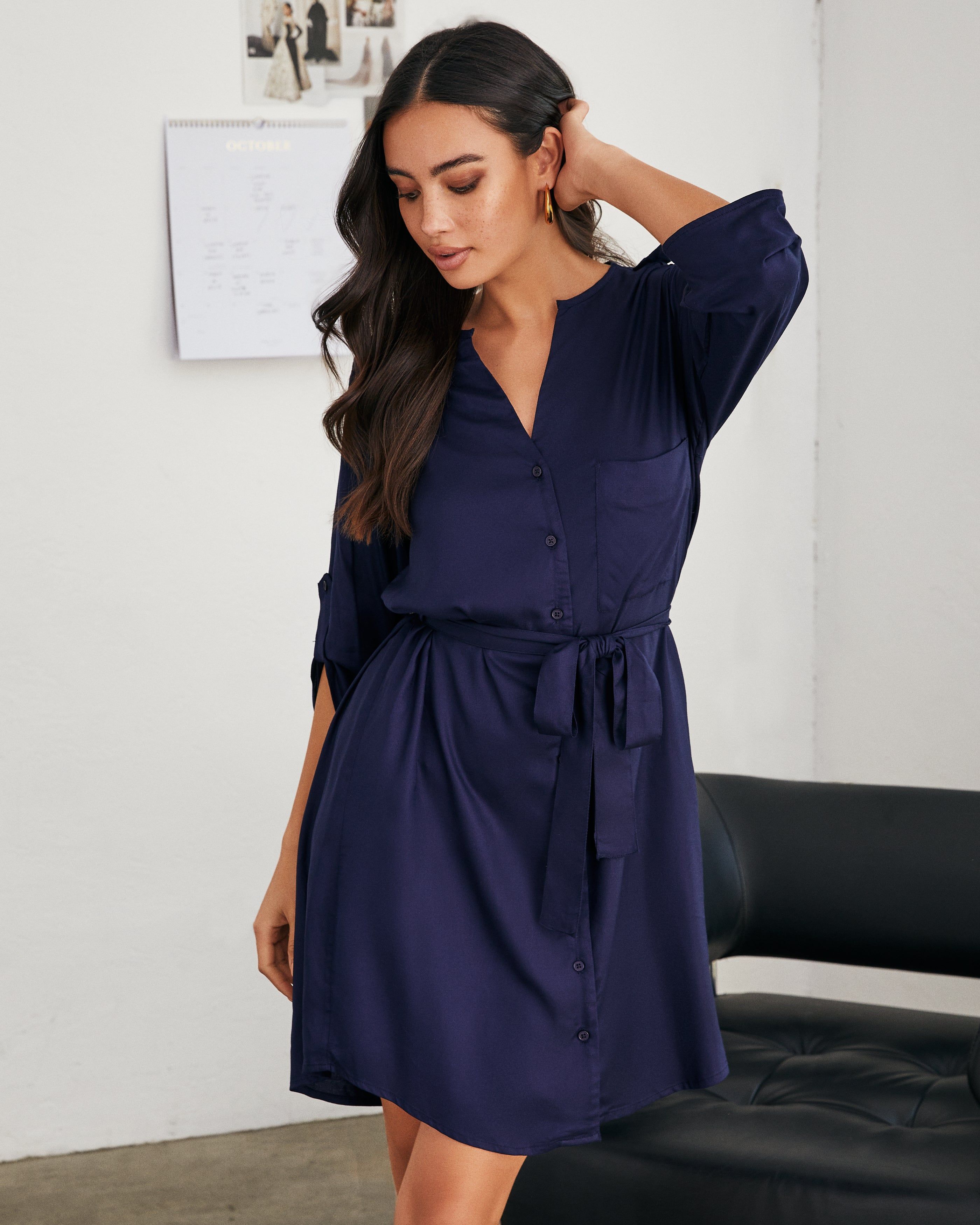 Office Chic Button Down Shirt Dress - Navy - FINAL SALE sold by Vici product image thumbnail 7