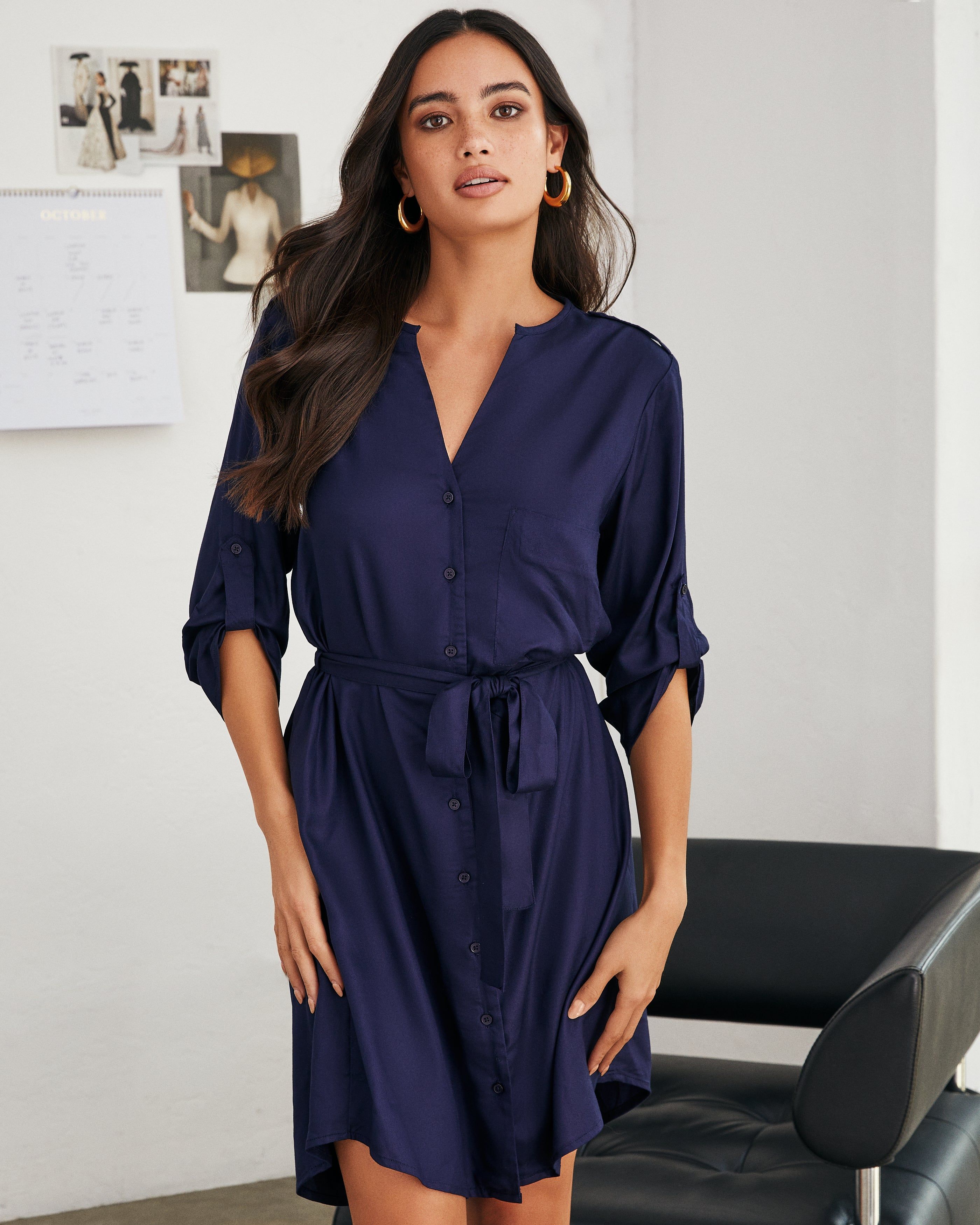 Office Chic Button Down Shirt Dress - Navy - FINAL SALE sold by Vici product image thumbnail 3