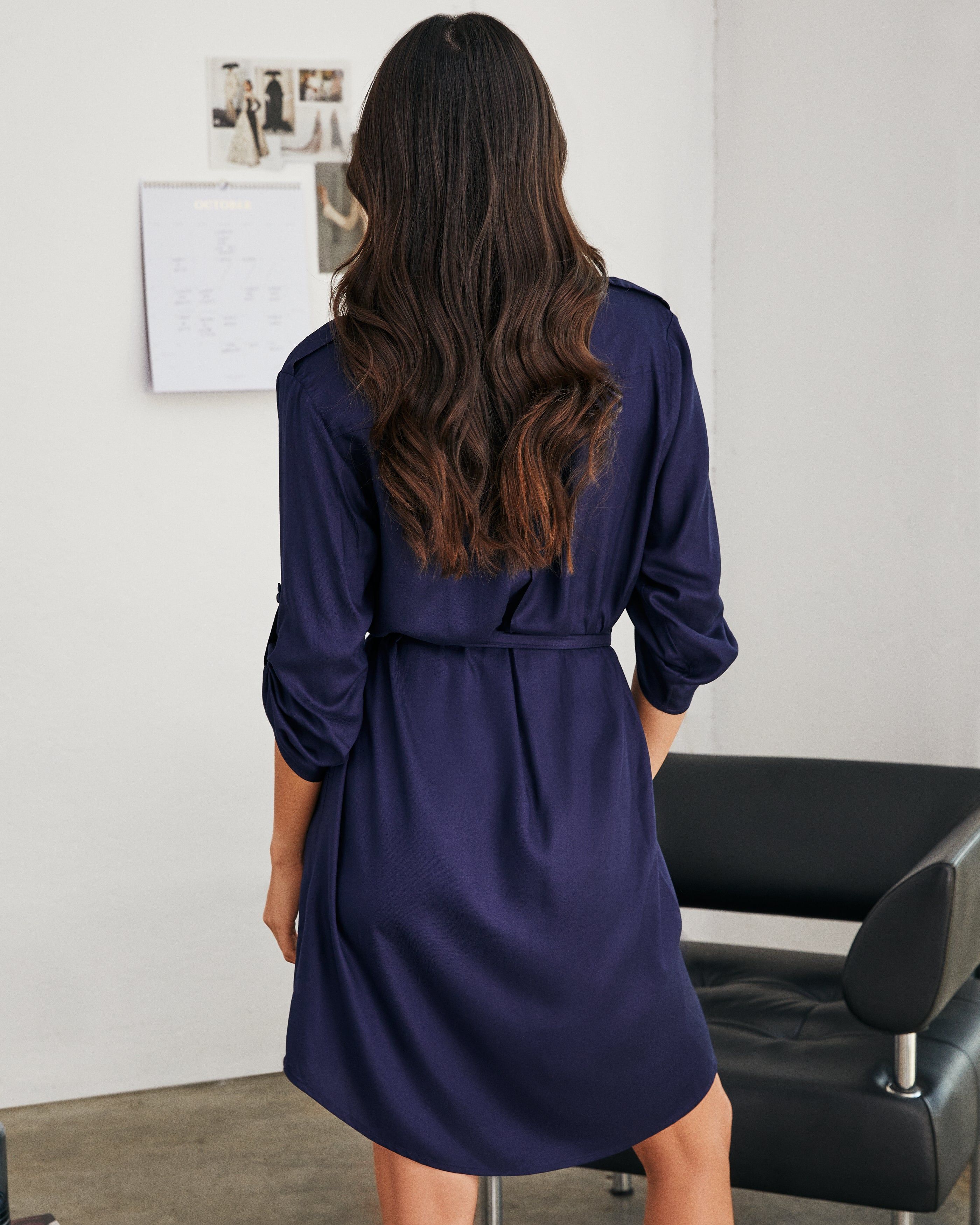 Office Chic Button Down Shirt Dress - Navy - FINAL SALE sold by Vici product image thumbnail 2