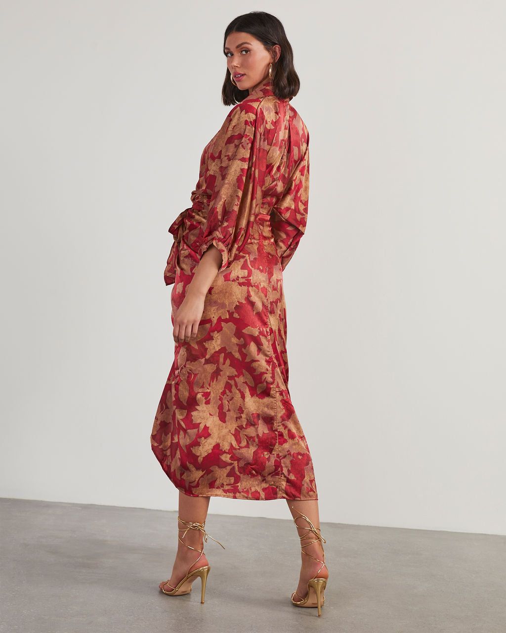 Polly Satin Collared Draped Midi Dress sold by Vici product image thumbnail 4
