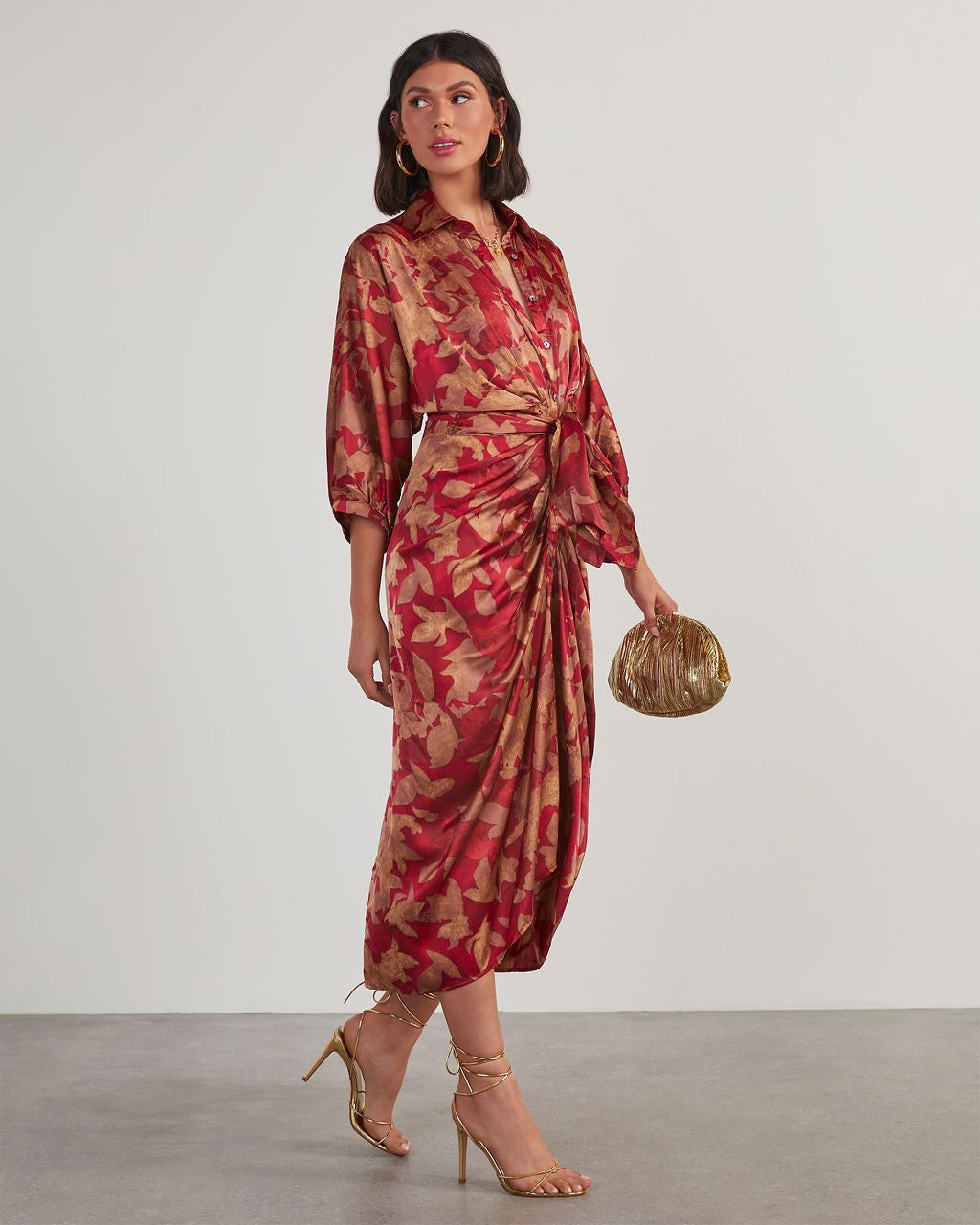 Polly Satin Collared Draped Midi Dress sold by Vici product image thumbnail 3