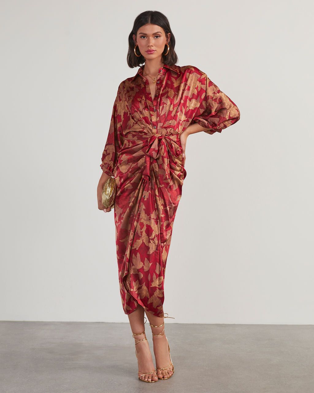 Polly Satin Collared Draped Midi Dress sold by Vici product image thumbnail 5
