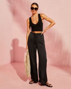 Catarina Satin Drawstring Wide Leg Pants sold by Vici