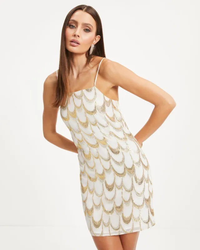 Gals Night Out Metallic Silk Blend Mini Dress sold by Vici