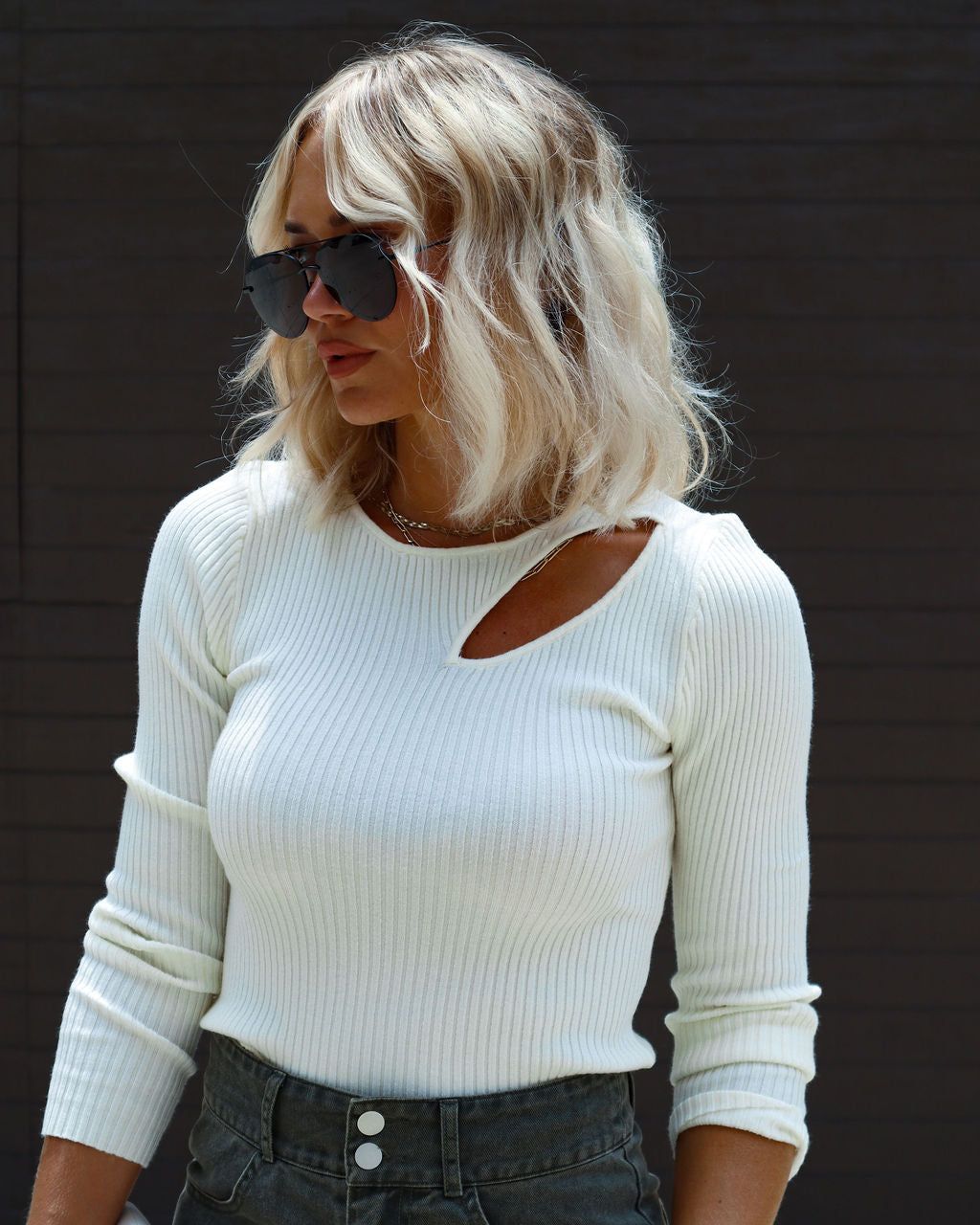Montclair Cutout Ribbed Knit Sweater Top - Ivory sold by Vici product image thumbnail 3
