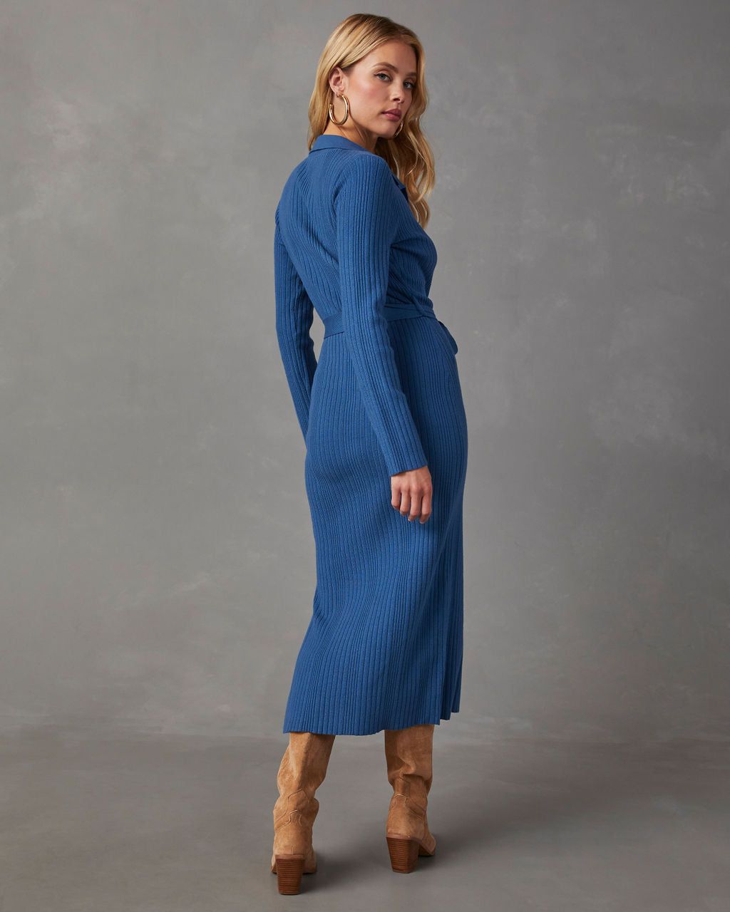 Asmara Tie Waist Midi Sweater Dress - Dark Blue sold by Vici product image thumbnail 4