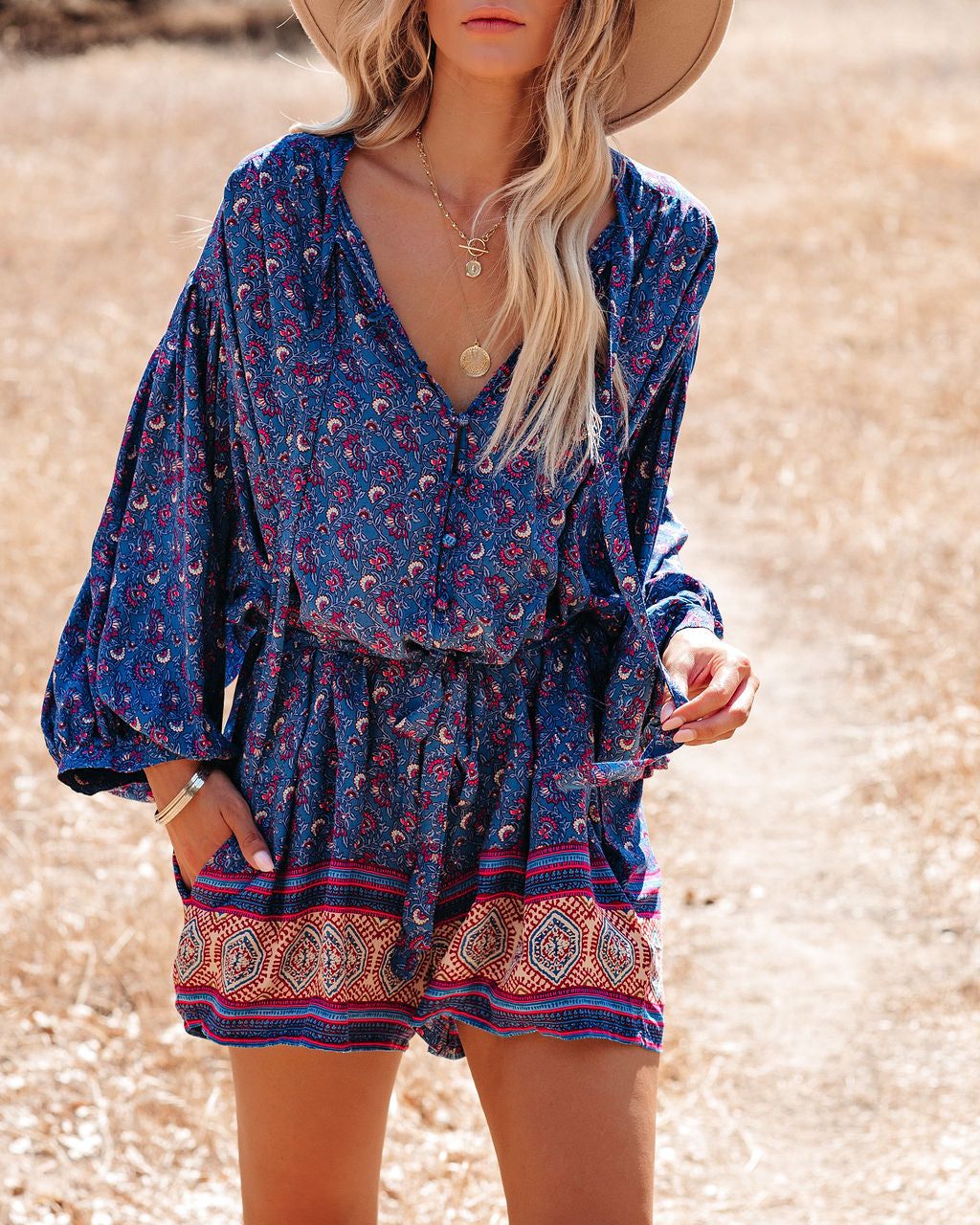 Luana Pocketed Printed Button Down Romper - FINAL SALE sold by Vici product image thumbnail 6