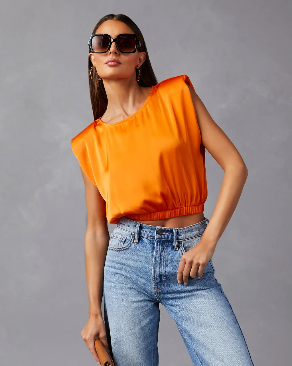 Nasima Satin Padded Shoulder Crop Top sold by Vici