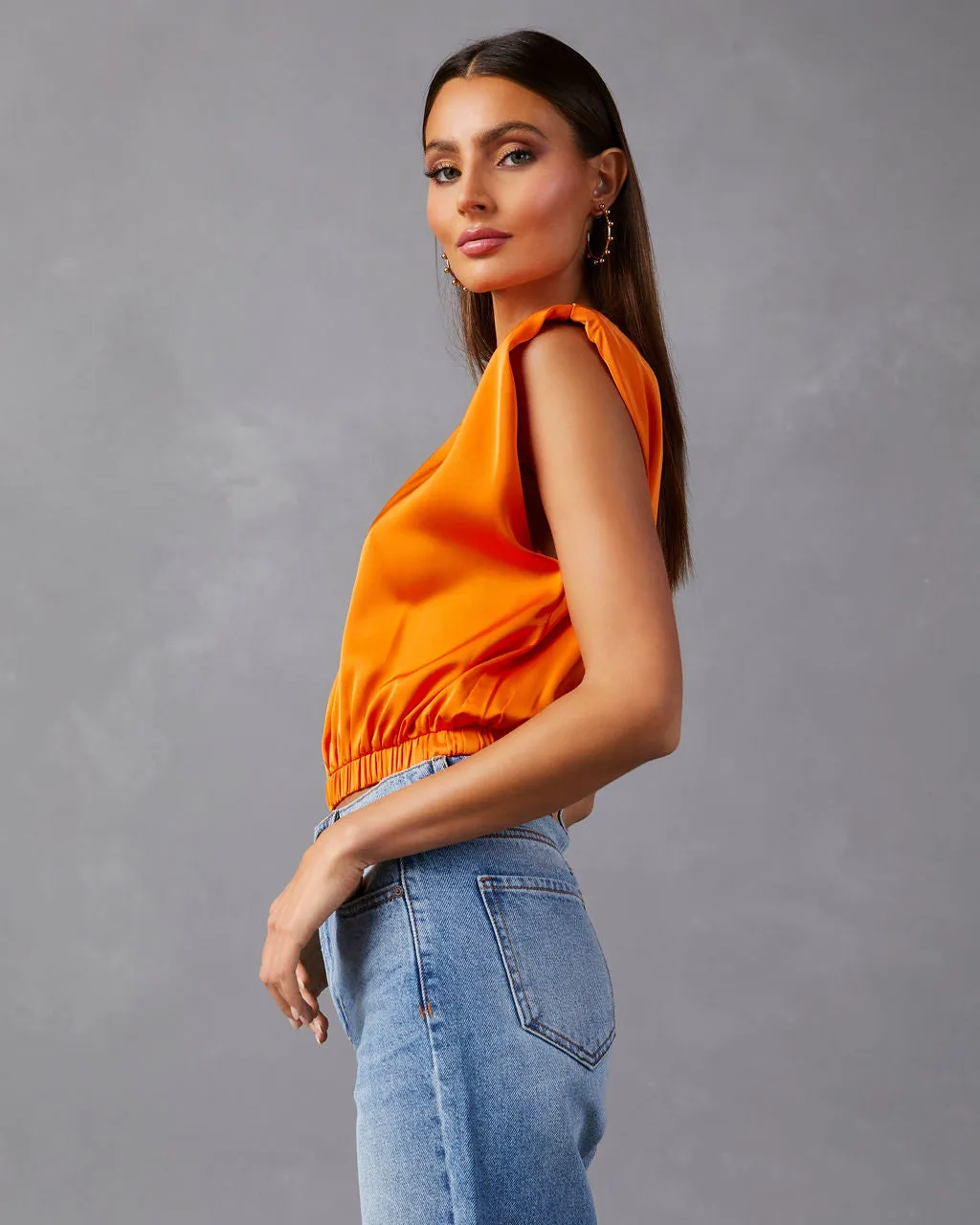 Nasima Satin Padded Shoulder Crop Top sold by Vici product image thumbnail 4