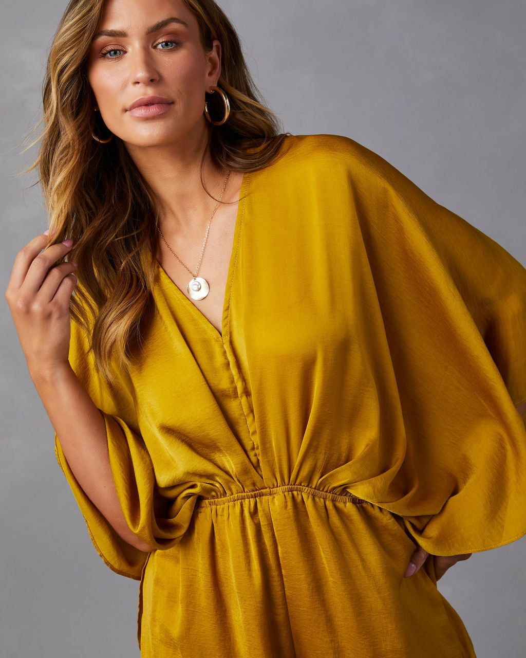 Maven Satin Kimono Sleeve Romper - Mustard - SALE sold by Vici product image thumbnail 3