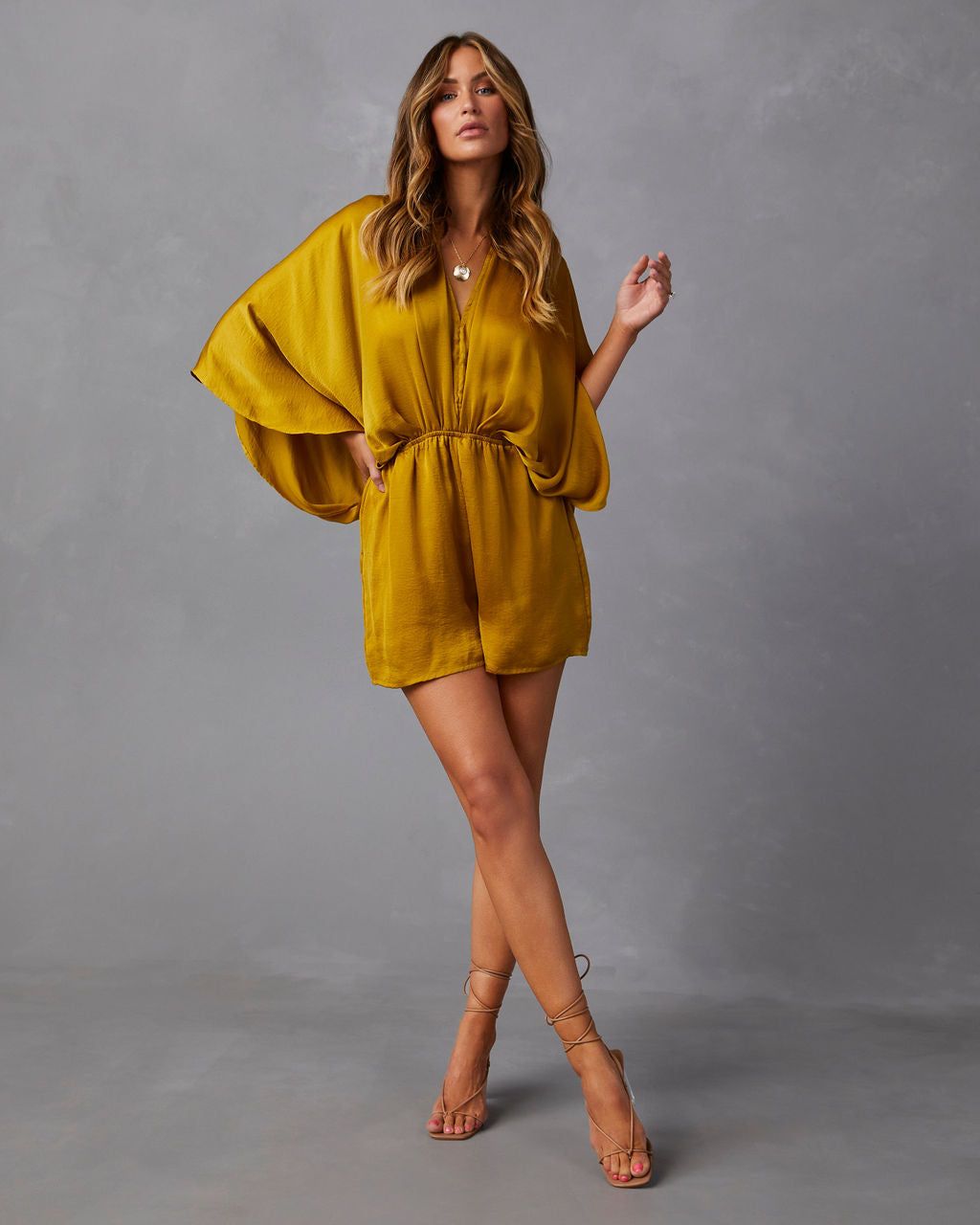 Maven Satin Kimono Sleeve Romper - Mustard - SALE sold by Vici product image thumbnail 5