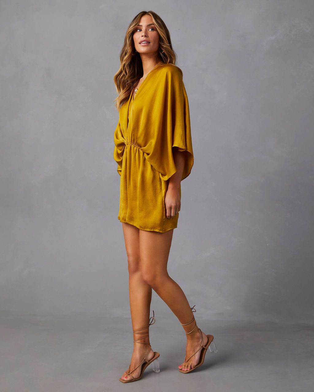 Maven Satin Kimono Sleeve Romper - Mustard - SALE sold by Vici product image thumbnail 4