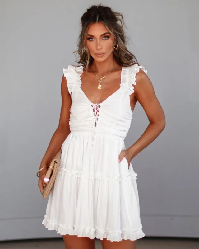 Tiffany Lace Up Tiered Pocketed Mini Dress sold by Vici