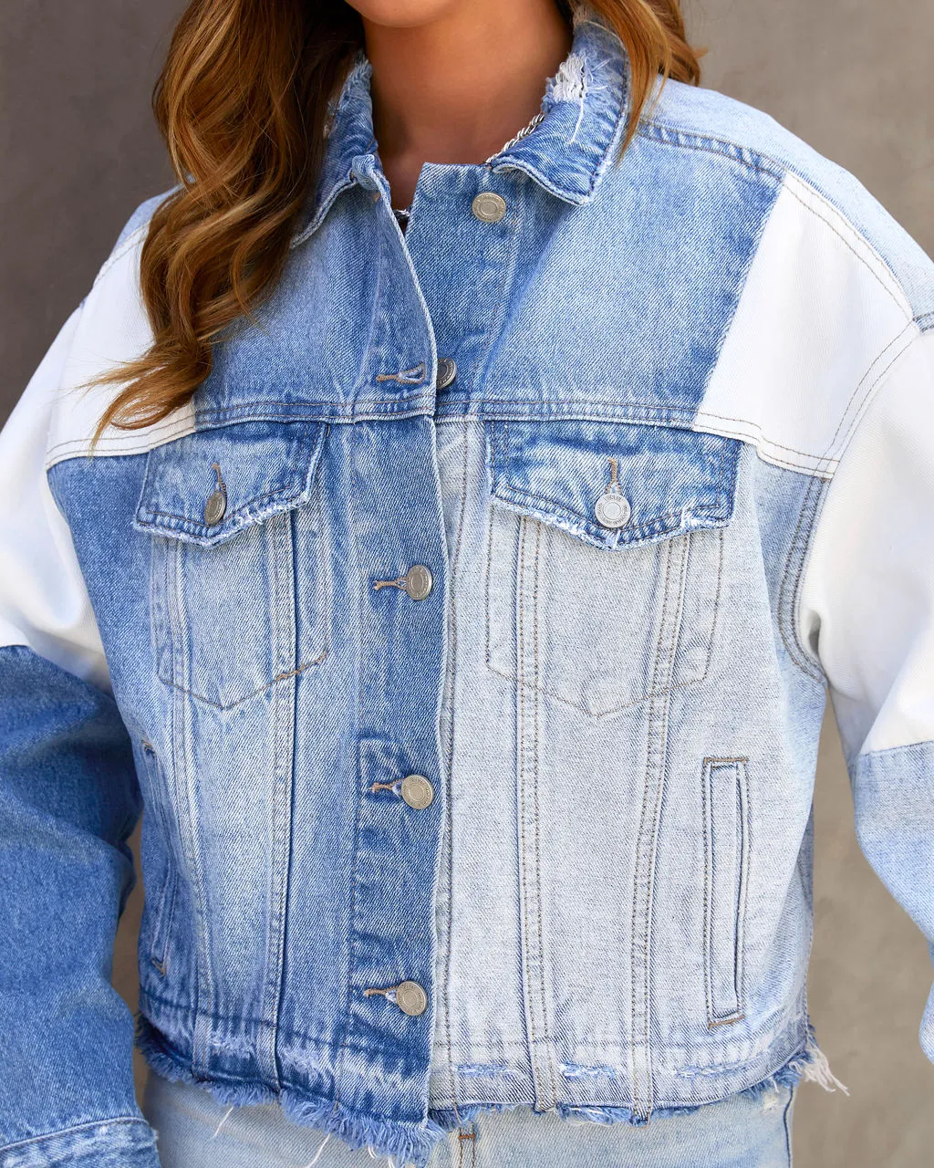 Justification Patchwork Denim Frayed Hem Jacket sold by Vici product image thumbnail 3