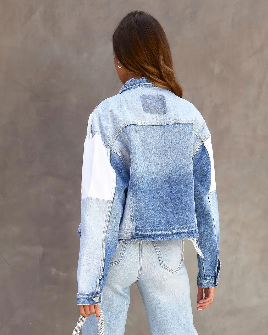 Justification Patchwork Denim Frayed Hem Jacket sold by Vici product image thumbnail 2