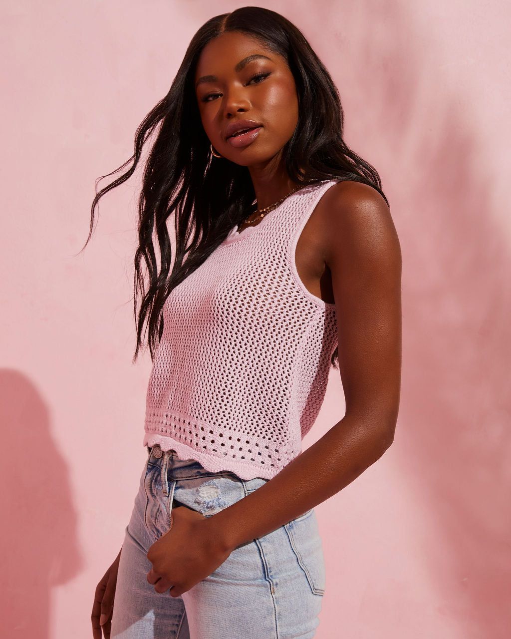 Tulare Crochet Knit Crop Tank - Pink - FINAL SALE sold by Vici product image thumbnail 4