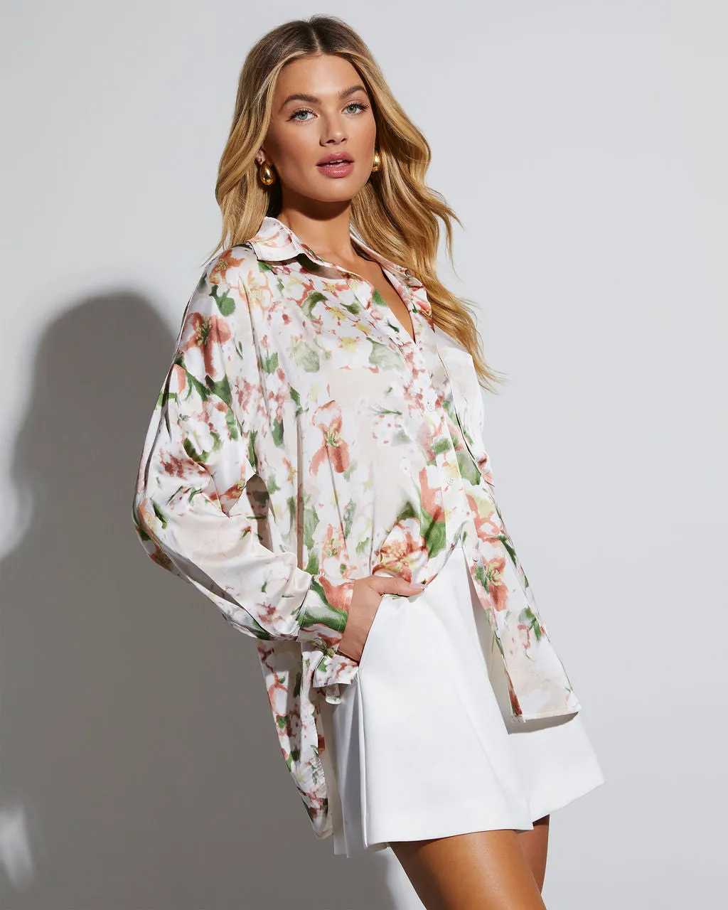 Marren Satin Floral Button Down Top sold by Vici product image thumbnail 2