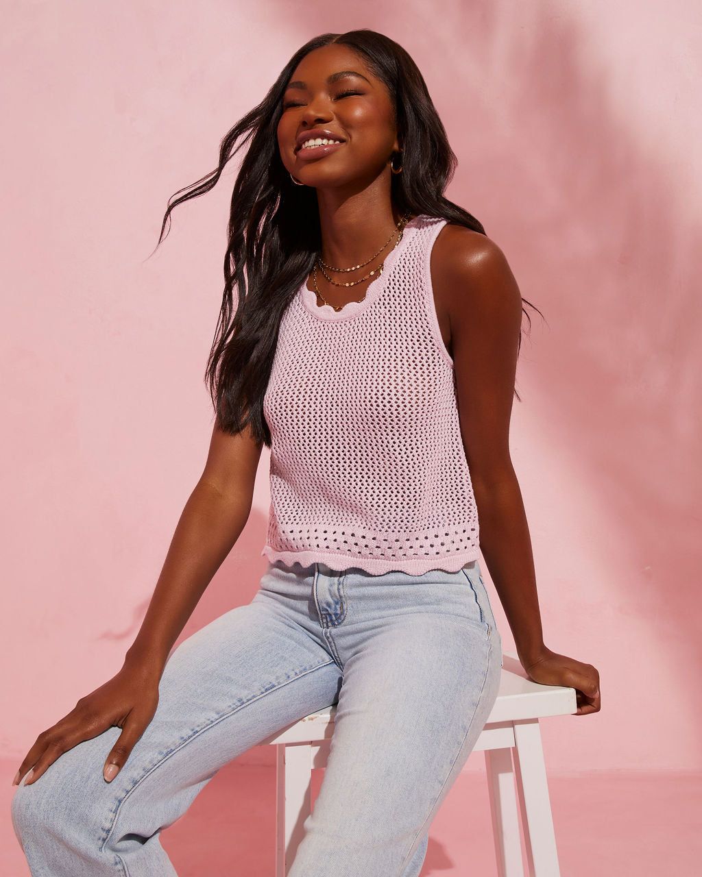 Tulare Crochet Knit Crop Tank - Pink - FINAL SALE sold by Vici product image thumbnail 7
