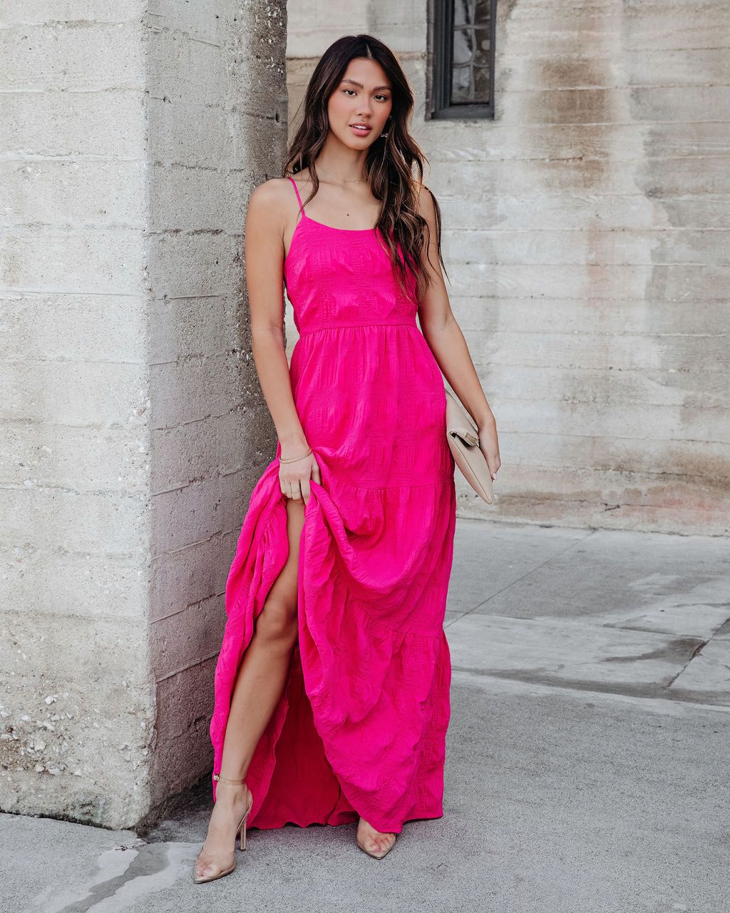 Christine Textured Tiered Maxi Dress - Hot Pink - FINAL SALE sold by Vici product image thumbnail 6