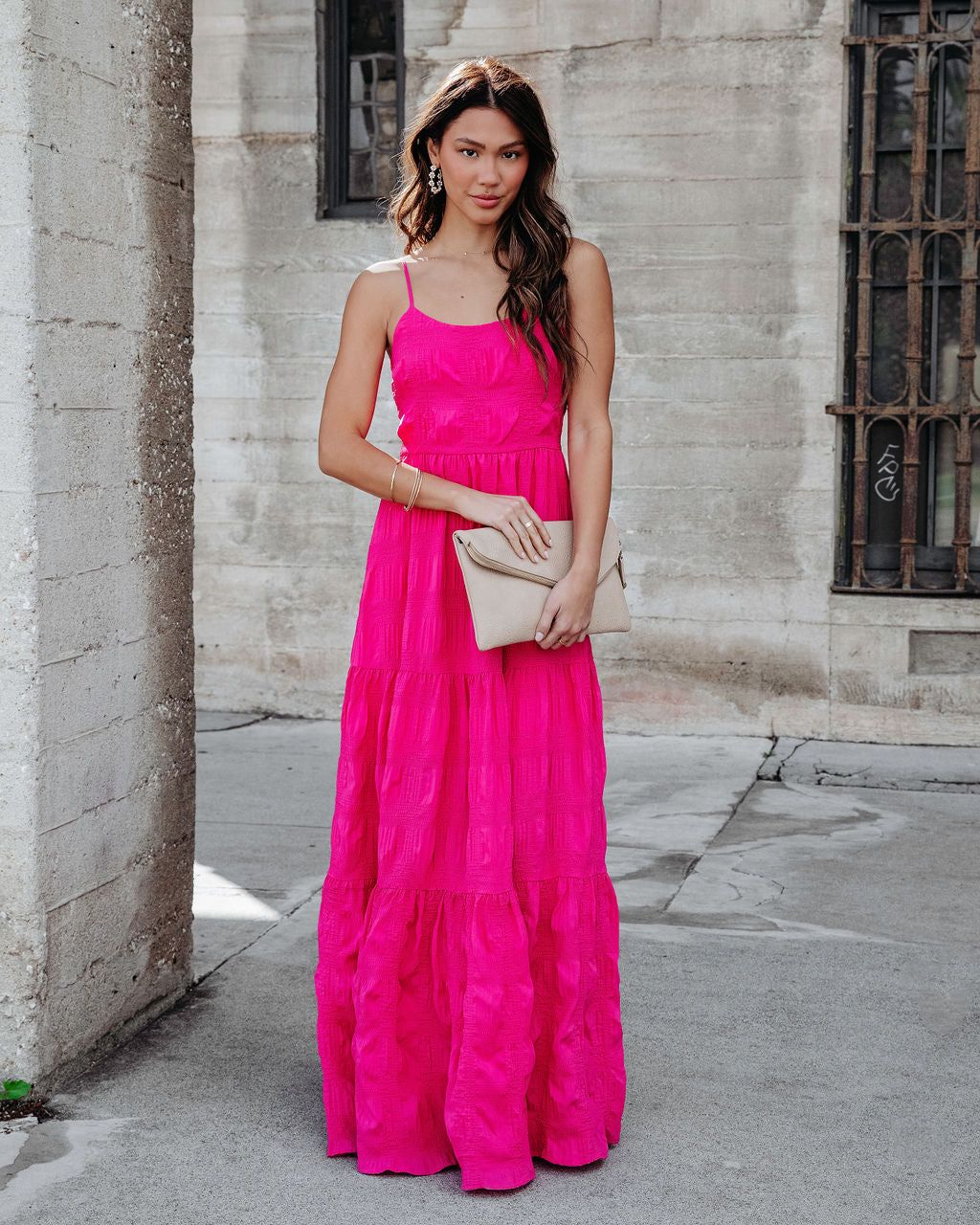 Christine Textured Tiered Maxi Dress - Hot Pink - FINAL SALE sold by Vici product image thumbnail 3