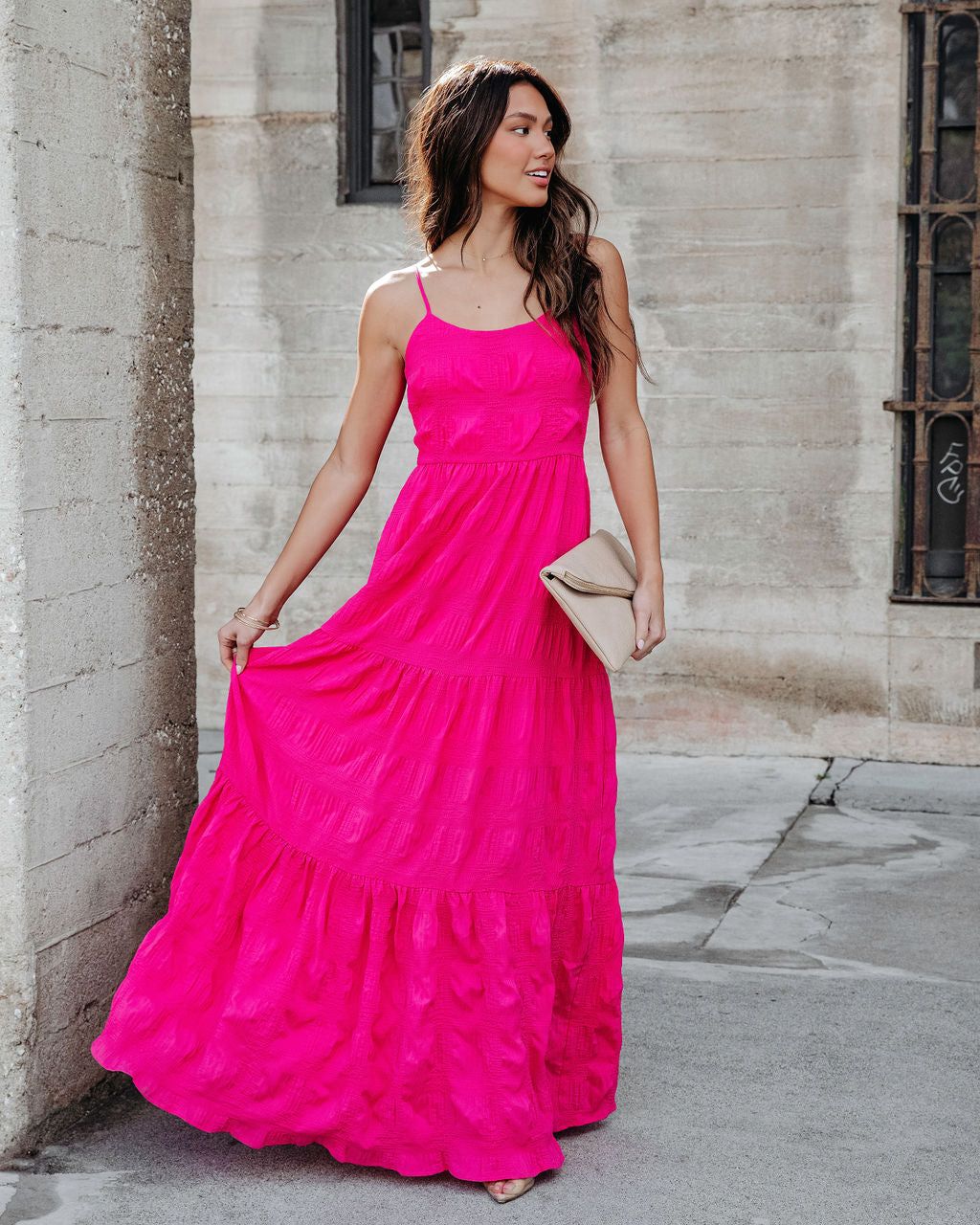 Christine Textured Tiered Maxi Dress - Hot Pink - FINAL SALE sold by Vici product image thumbnail 7