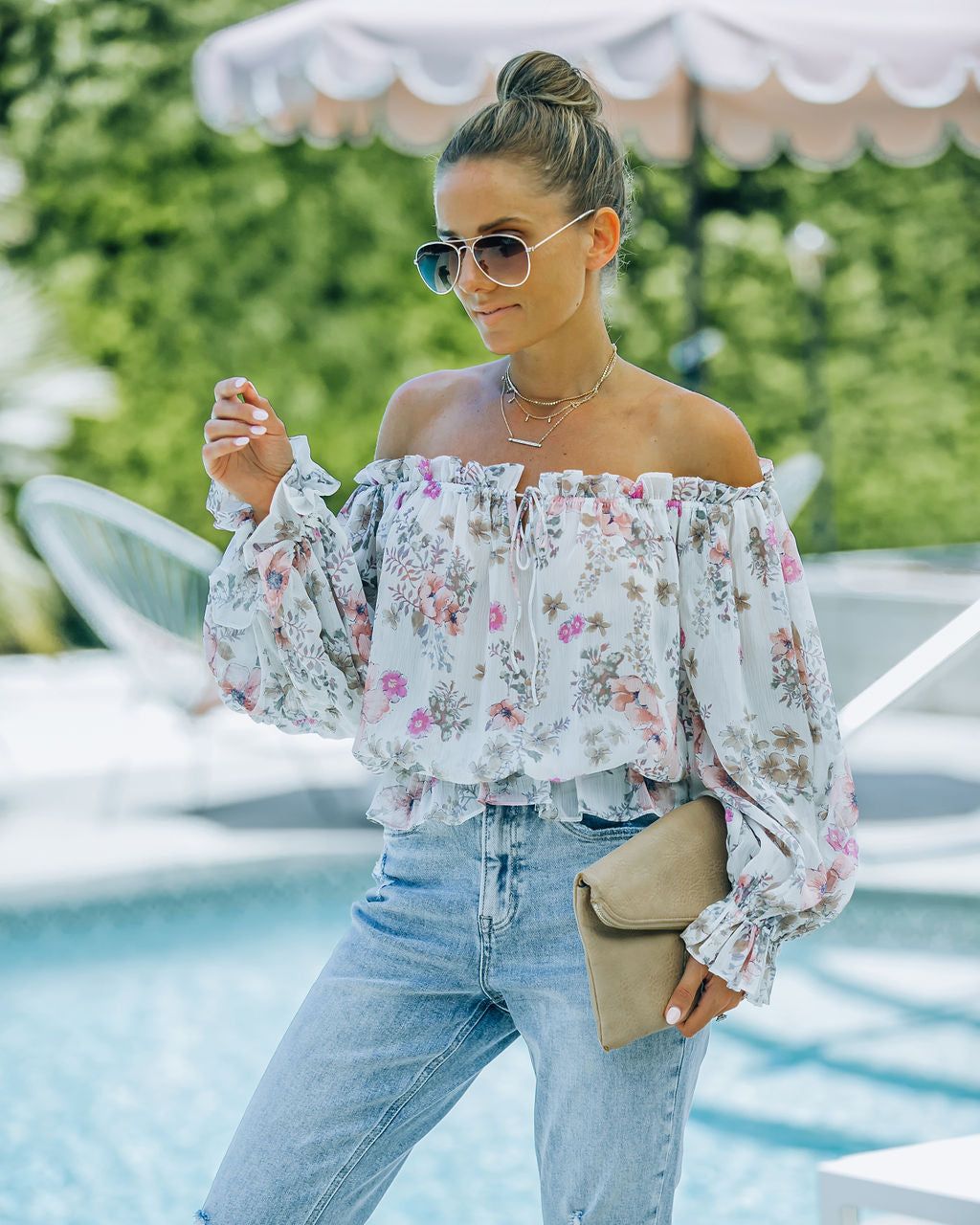 Ria Floral Chiffon Off The Shoulder Blouse - FINAL SALE sold by Vici product image thumbnail 9