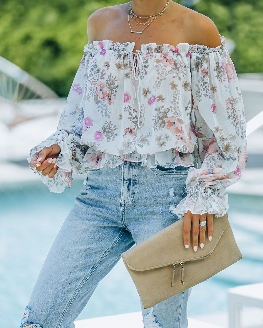 Ria Floral Chiffon Off The Shoulder Blouse - FINAL SALE sold by Vici product image thumbnail 8