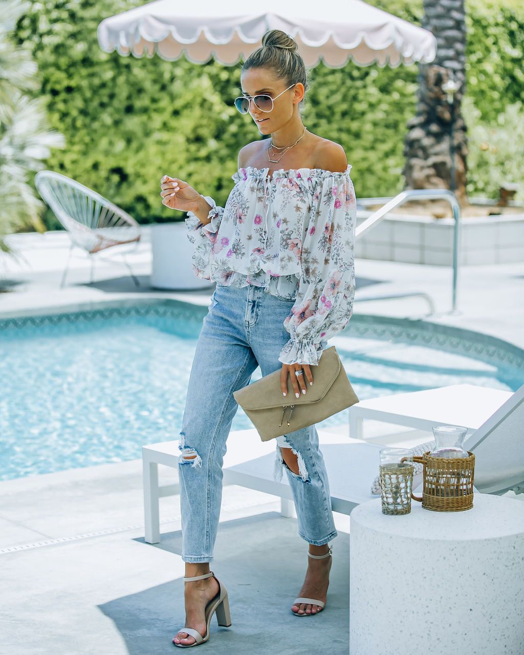 Ria Floral Chiffon Off The Shoulder Blouse - FINAL SALE sold by Vici product image thumbnail 7