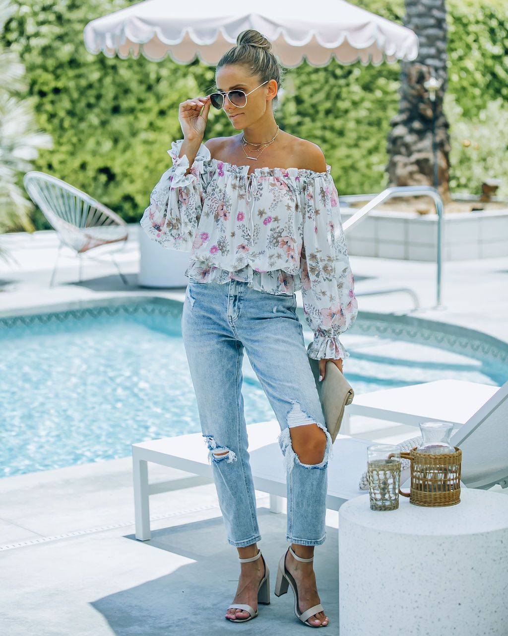 Ria Floral Chiffon Off The Shoulder Blouse - FINAL SALE sold by Vici product image thumbnail 3