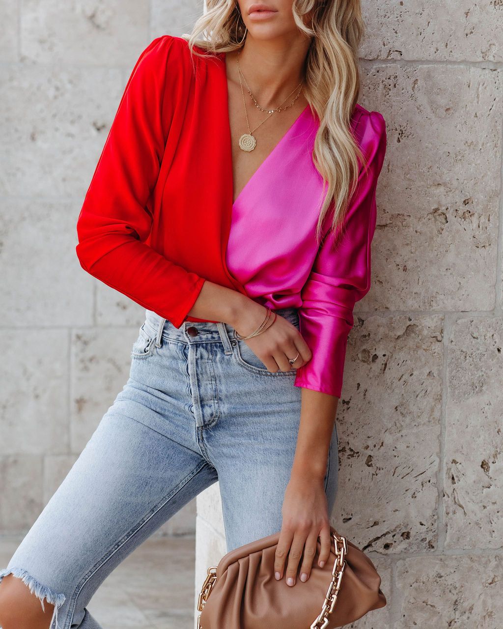 Two Sides Satin Drape Bodysuit - Red Fuchsia - SALE sold by Vici product image thumbnail 5