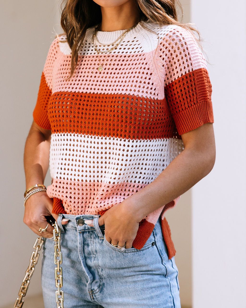 Here Comes The Sun Crochet Knit Stripe Top sold by Vici product image thumbnail 2
