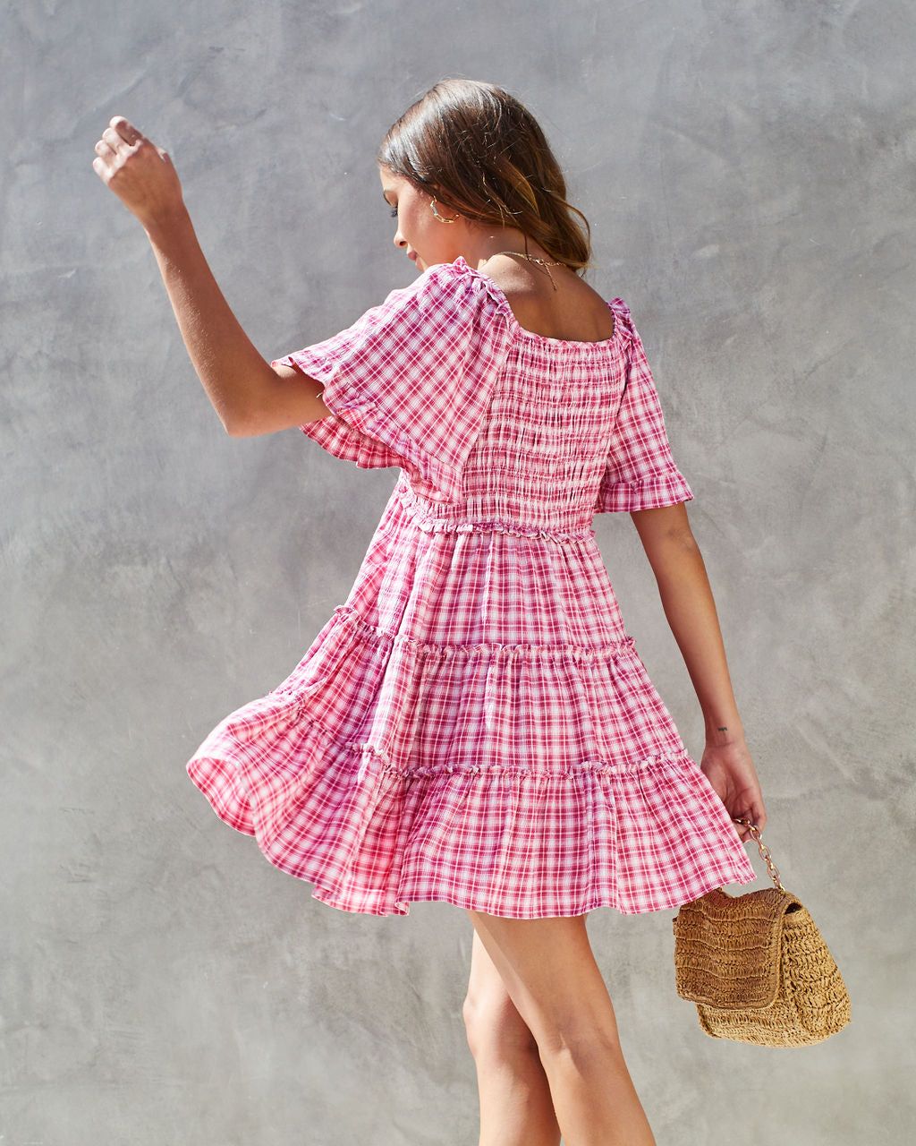Libertine Plaid Smocked Pocketed Babydoll Dress - Berry/Pink - FINAL SALE sold by Vici product image thumbnail 3