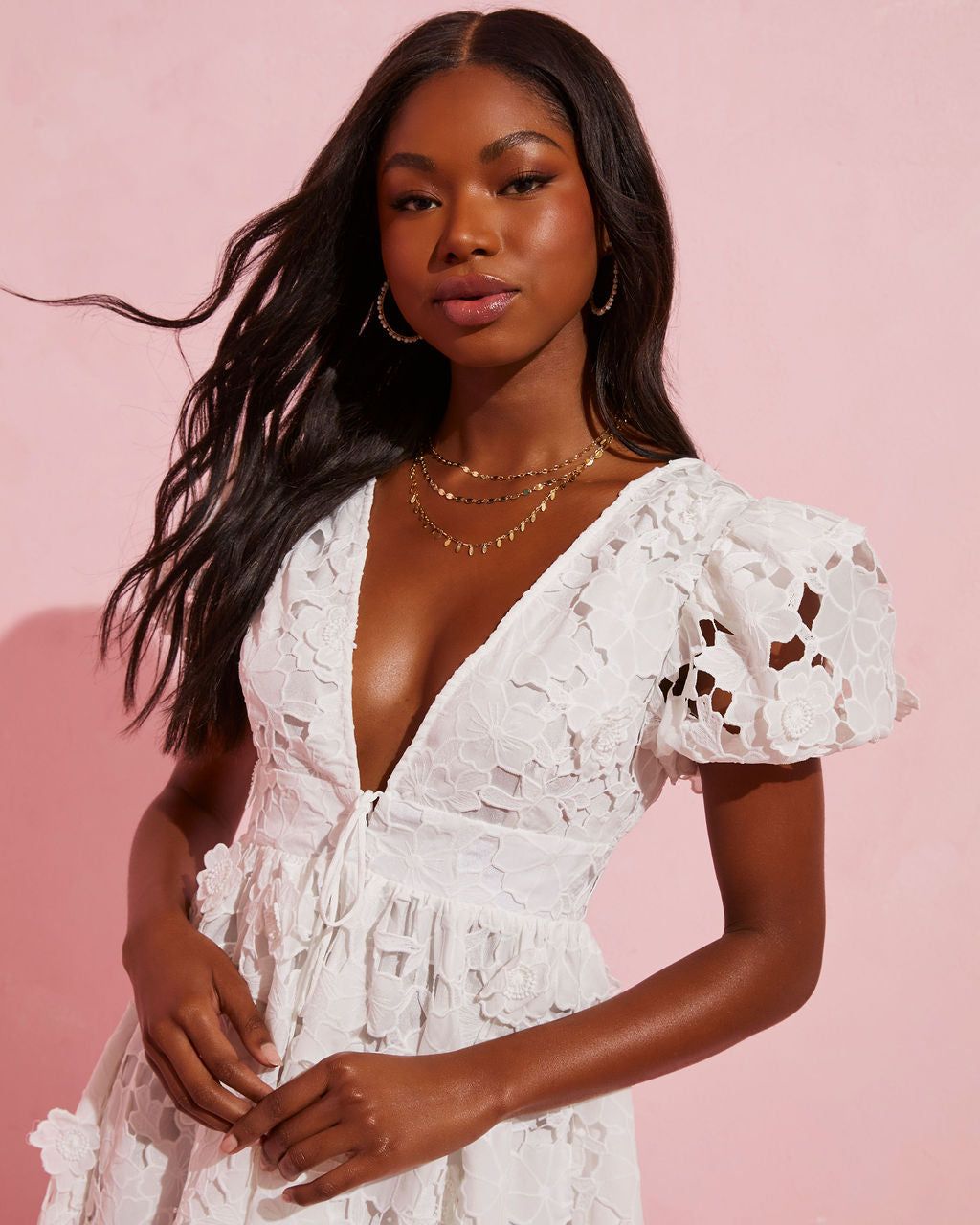 Soft Whisper Lace Puff Sleeve Mini Dress - White - FINAL SALE sold by Vici product image thumbnail 7