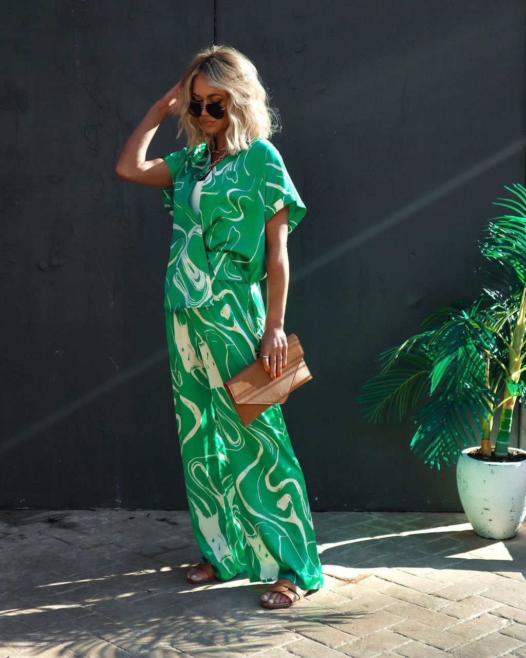 Tropical Paradise Satin Printed Button Down Top - Green - FINAL SALE sold by Vici product image thumbnail 3