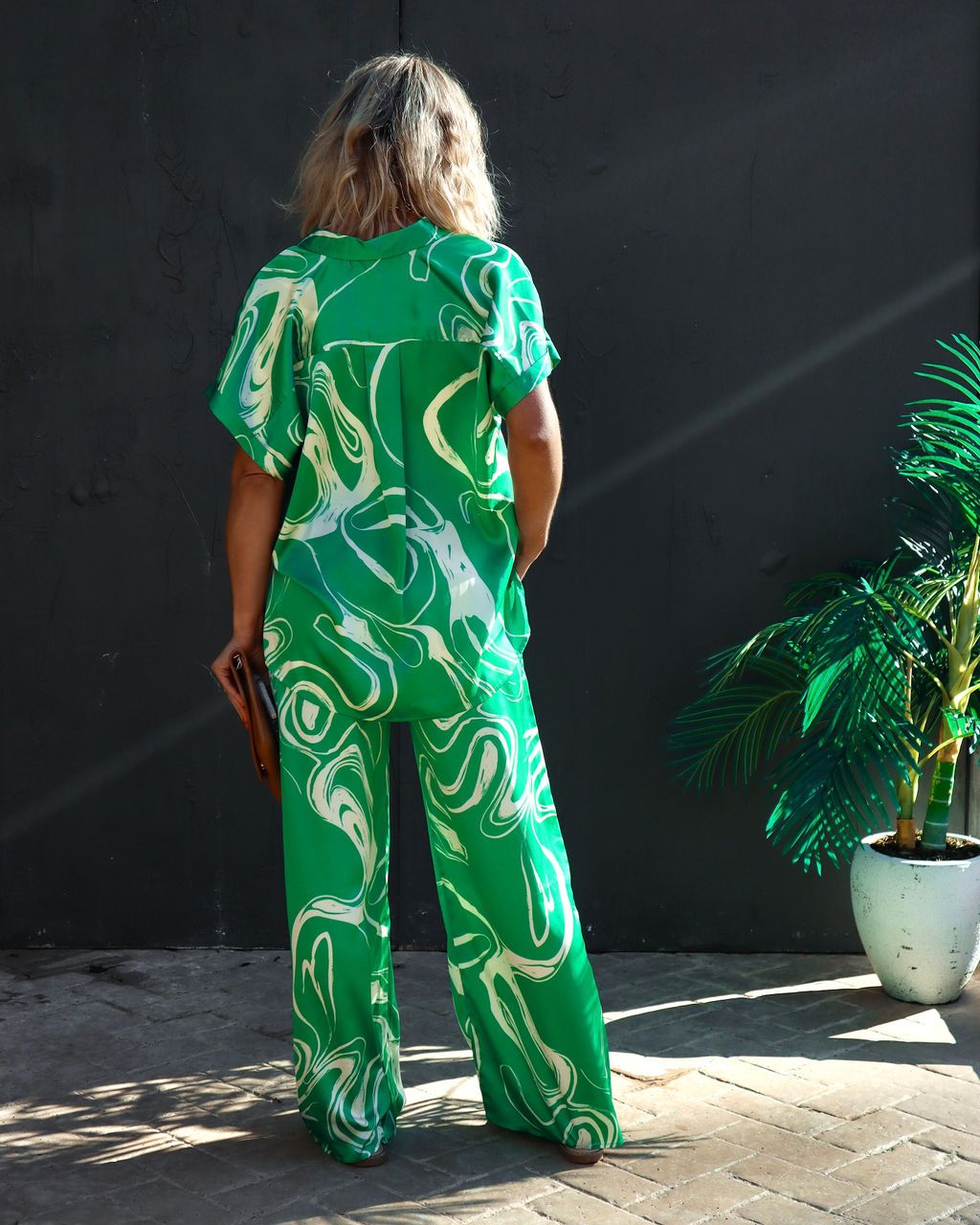 Tropical Paradise Satin Printed Button Down Top - Green - FINAL SALE sold by Vici product image thumbnail 4