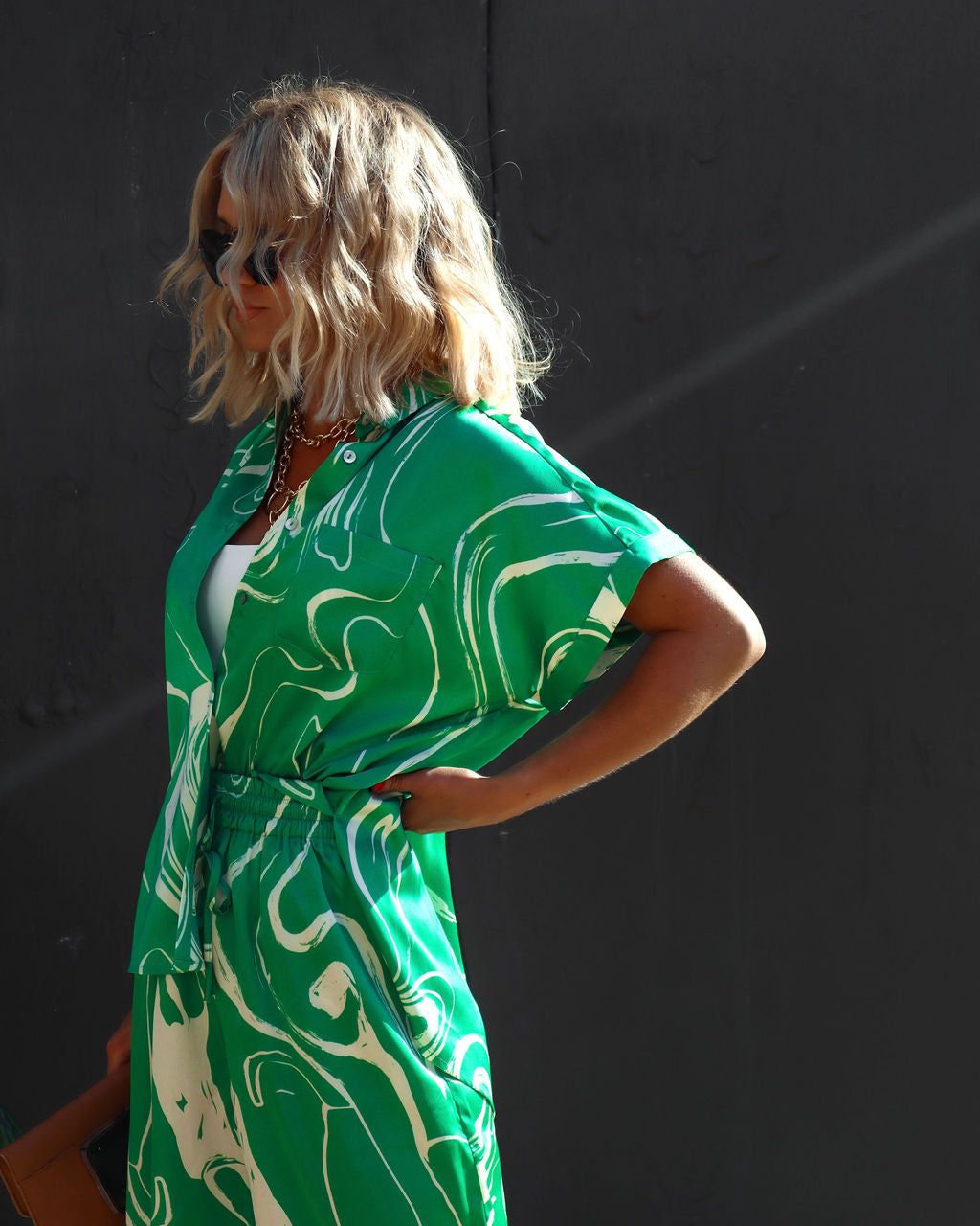 Tropical Paradise Satin Printed Button Down Top - Green - FINAL SALE sold by Vici product image thumbnail 5