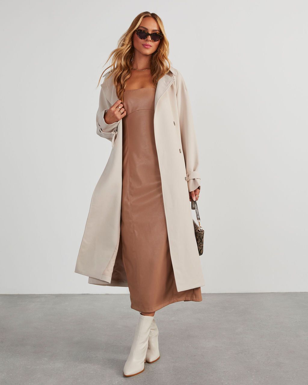 Reeva Strapless Faux Leather Midi Dress - Tan sold by Vici product image thumbnail 2