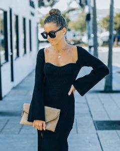 Broadway Ribbed Knit Midi Dress - Black - FINAL SALE sold by Vici