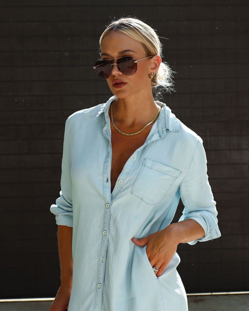 Dominic Chambray Pocketed Button Down Shirt Dress - SALE sold by Vici product image thumbnail 7