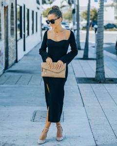 Broadway Ribbed Knit Midi Dress - Black - FINAL SALE sold by Vici