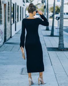 Broadway Ribbed Knit Midi Dress - Black - FINAL SALE sold by Vici