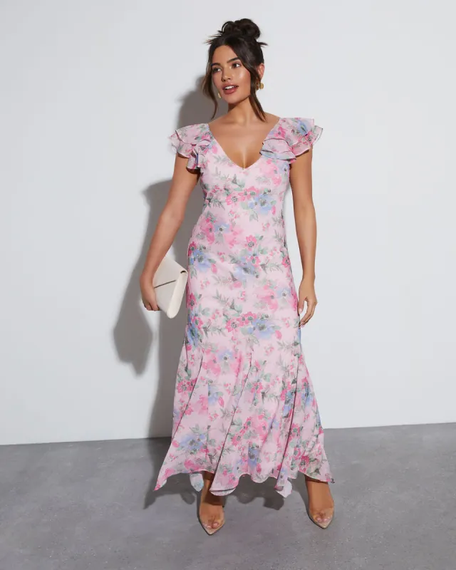 Orchard Floral Ruffle Sleeve Maxi Dress sold by Vici