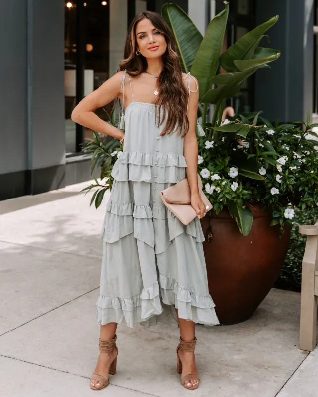 Brisbane Tiered Tassel Midi Dress - Sage - FINAL SALE made by Vici