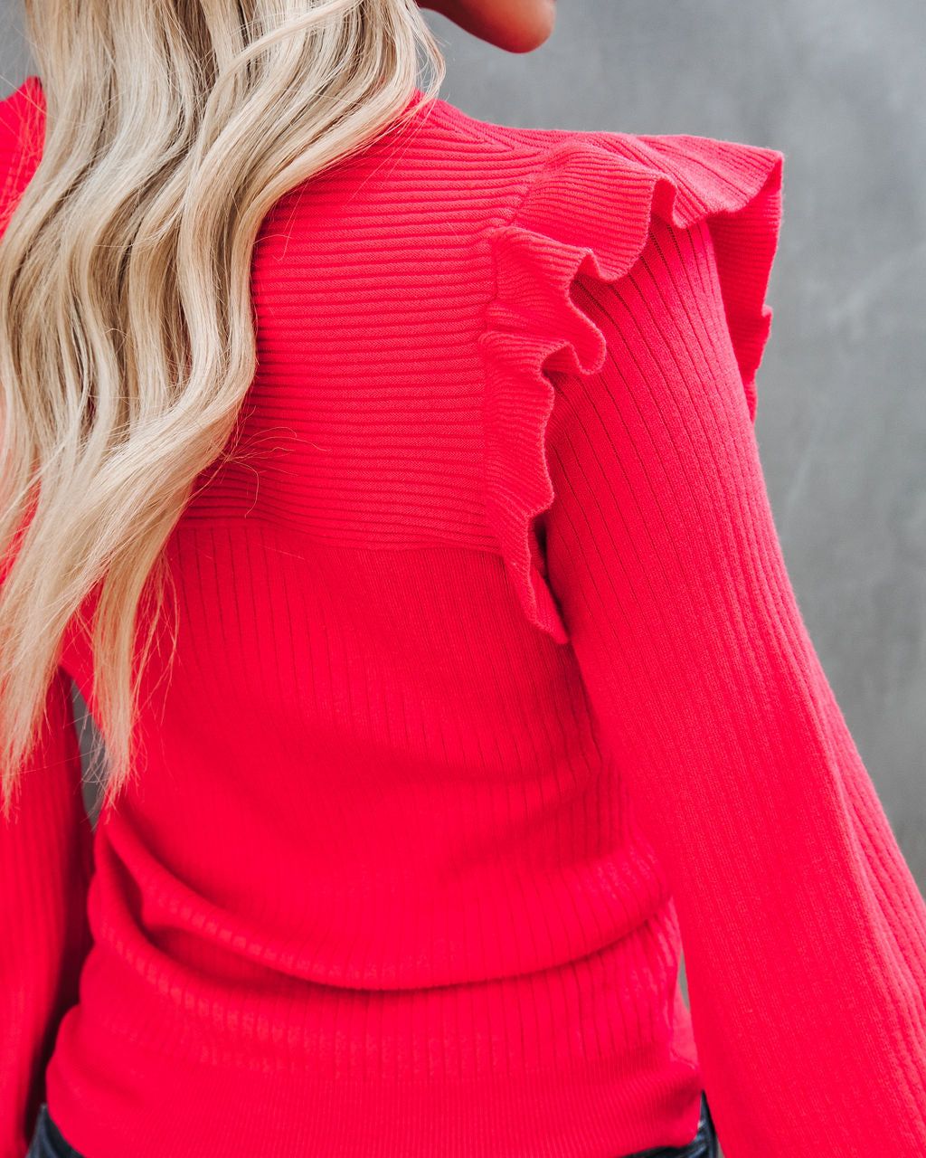 Reyna Ruffle Trim Ribbed Sweater - Bright Berry - FINAL SALE sold by Vici product image thumbnail 4