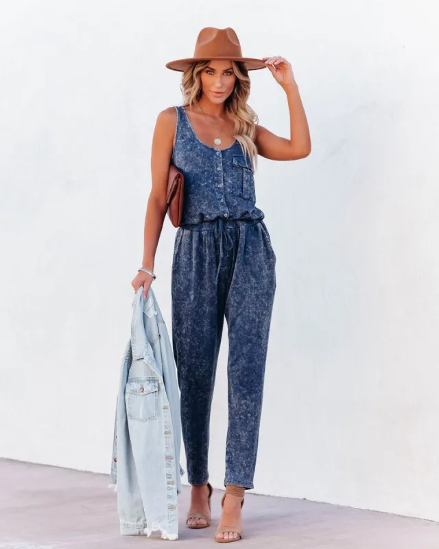 Danica Pocketed Washed Knit Jumpsuit sold by Vici