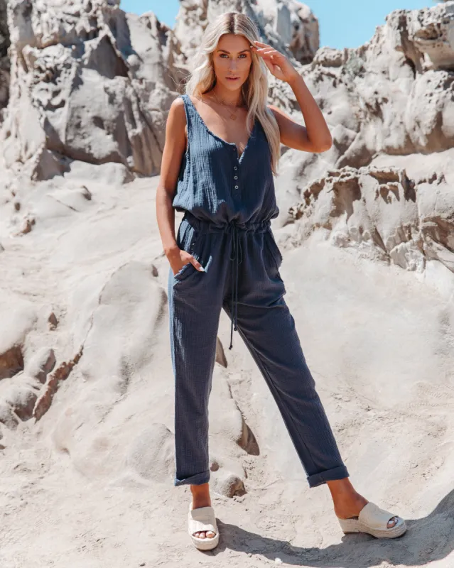 Maye Cotton Pocketed Drawstring Jumpsuit - Denim - FINAL SALE sold by Vici