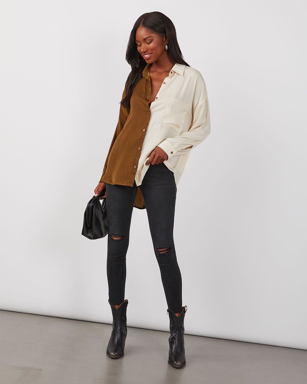 Bridgette Colorblock Satin Button Down Top sold by Vici product image thumbnail 2