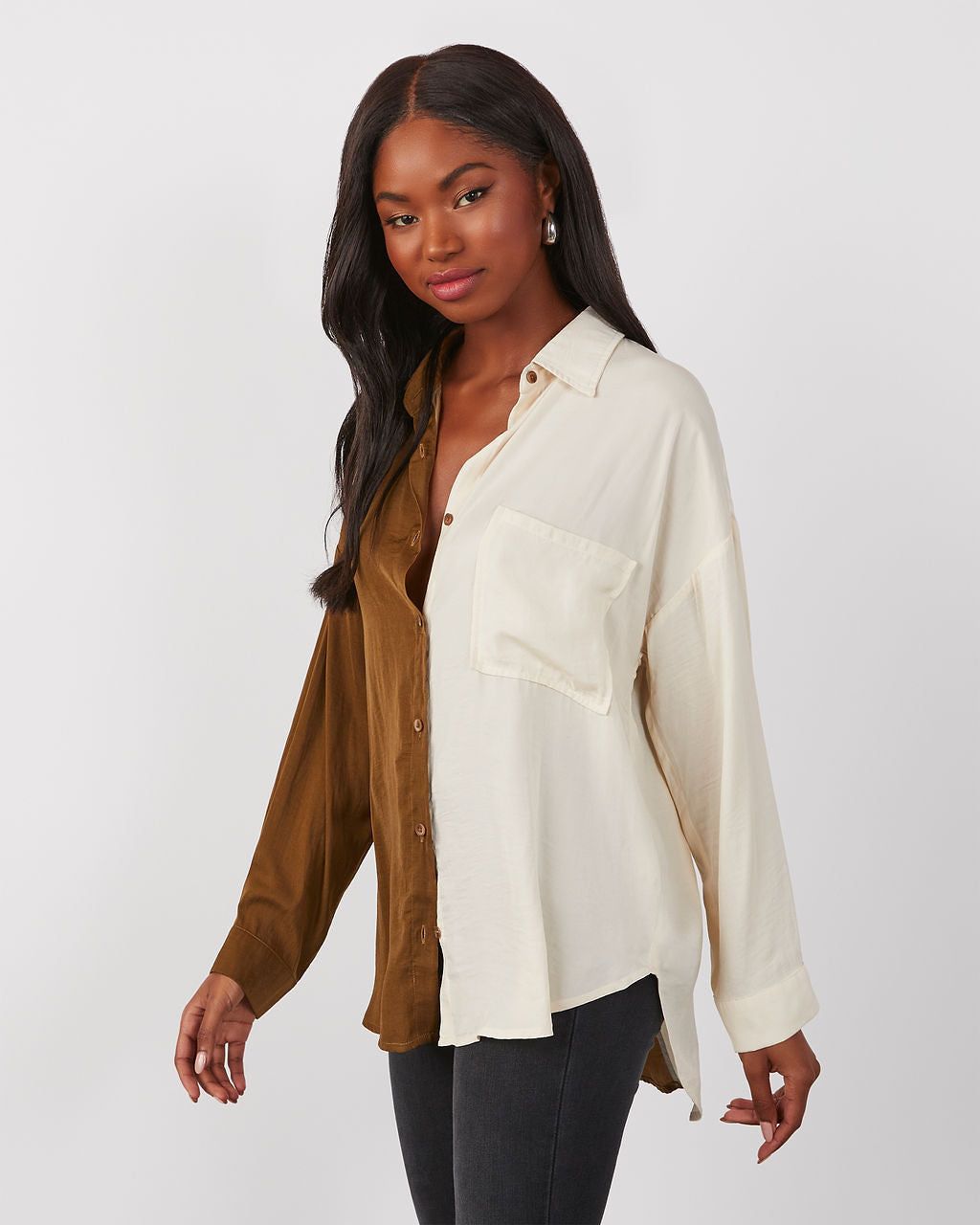 Bridgette Colorblock Satin Button Down Top sold by Vici product image thumbnail 3